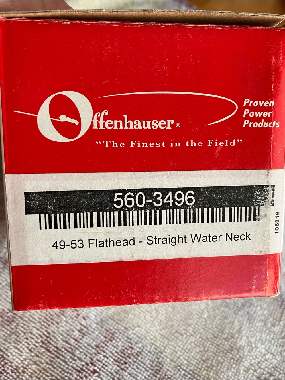 Offenhauser 560-3496 Red Box - 49-53 Flathead Straight Water Neck